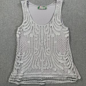 Pants Store Silver Lace Front Tank Top Women's Small Metallic Scoop Neck